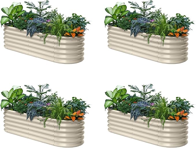 4-Pack Raised Garden Bed 6x2x1.5 ft, 17" Tall Galvanized Metal Planter Boxes Outdoor, Durable Steel Flower Bed for Herb Strawberry, Zn-Al-Mg Garden Boxes for Small Space - Sand Beige