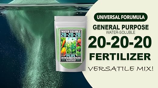 Fertilizer Commercial Grade | 20-20-20 Plus | 1 Pound | Water Soluble Plant Food | Balanced Formula with Chelated Micronutrients | General Purpose Nutrient | Turf Lawns Shrubs Gardens Ornamentals