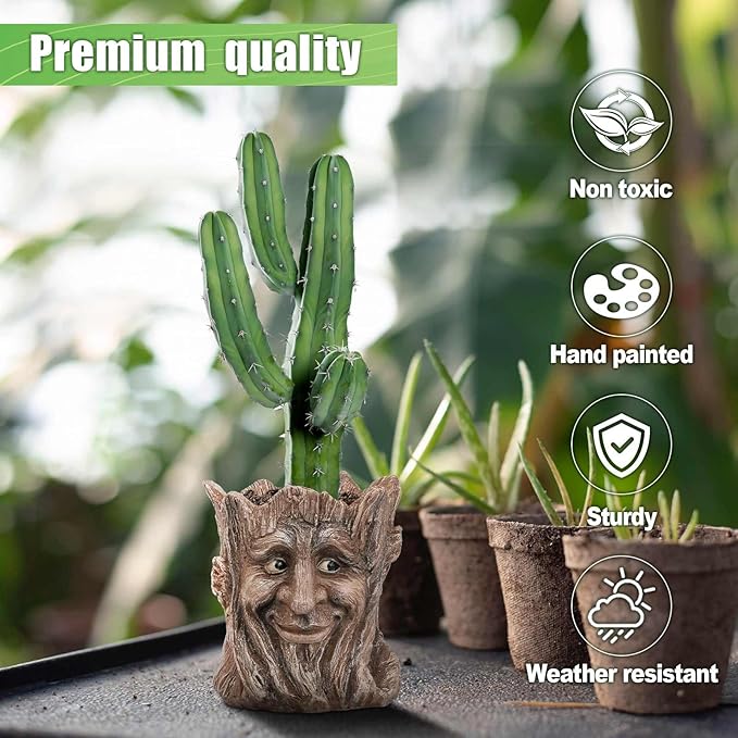 Face Planter with Funny Smile - Unique Head Planters for Indoor Outdoor Plants with Drainage Hole, Cute Plant Pots for Succulents, Creative Flower Pots as Gifts for Women and Men (Brown Man)