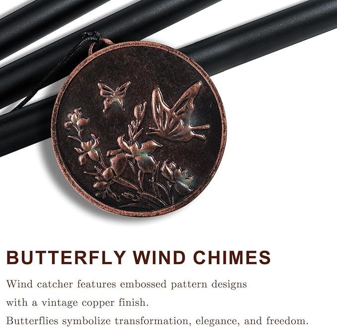 Gabzart Wind Chimes for Outside, Vintage Butterfly Deep Tone Wind Chime Outdoor Clearance, Patio Porch Balcony Decoration, Garden Decor Birthday Gifts for Women Mom Grandma (34" Butterfly)