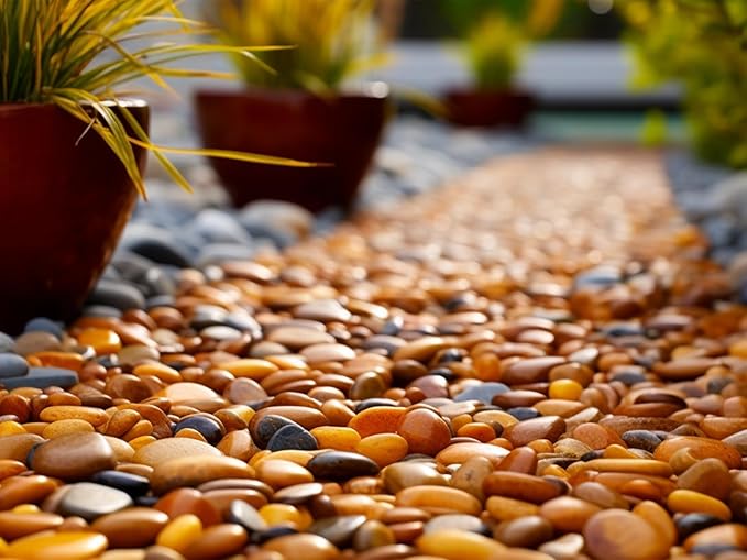 2 LBS River Rocks, StoneCreek, Decorative Garden Stones for Plant Landscaping, Polished Gravel Filler Pebbles for Home Decoration, Vases, Succulents, Flower Beds and Fish Tanks (Pale Yellow, Medium)