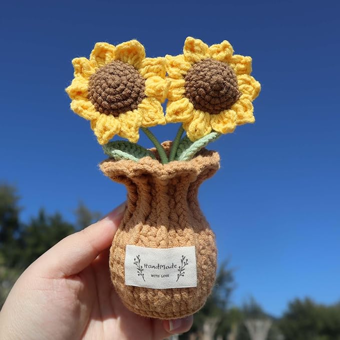 YOOJEE Valentines Day Birthday Gifts for Her Him Women Men Coworker Crochet Sunflower Cute Office Desk Decor Son Mom Dad Daughter Nurse Teacher Boss Coworkers Emotional Inspirational Support