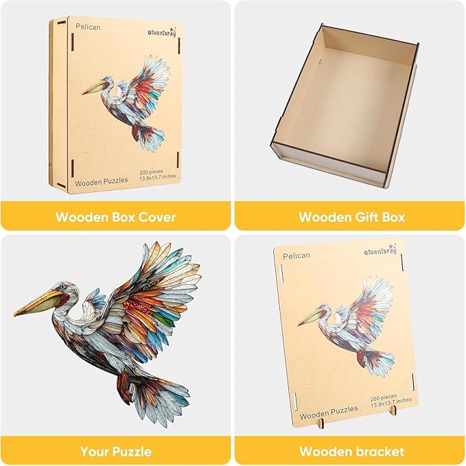 Qiuenisray Wooden Puzzles for Adults, Stained Glass Pelican Jigsaw Puzzles 200 Piece, FSC Certified Unique Animal Shape Puzzles Pieces, Wall Decor, for Family Friend 13.8x13.7 in