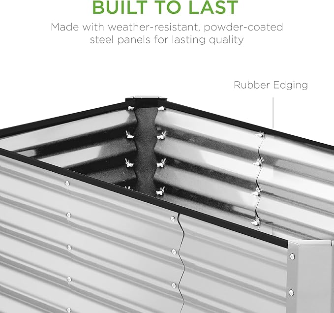 Best Choice Products 4x2x2ft Outdoor Metal Raised Garden Bed, Deep Root Planter Box for Vegetables, Flowers, Herbs w/ 119 Gallon Capacity - Galvanized
