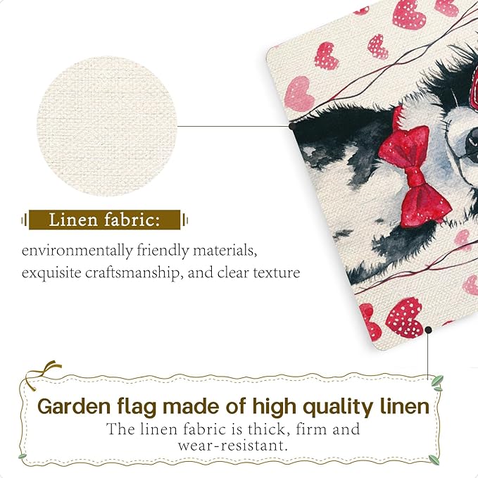 Valentine's Day Border Collie Hello Love Garden Flag, House Yard Plaid Love Heart Outside Decoration, Spring Holiday Wedding Anniversary Outdoor Small Decor 12x18(12622)