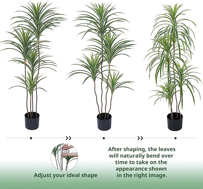 YEPDIN Artificial Dracaena Plants Indoor, 4 ft Faux Tropical Floor Plants Indoor, Tall Fake Yucca Silk Tree in Pot, Artificial Trees for Home Office Decor Indoor Outdoor Housewarming Gift
