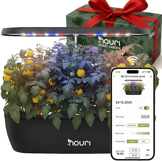 Nouri 12 pod APP Smart Garden for Home Cooks | w/Heirloom Basil | Hydroponics Growing System | LED Grow Lights | Indoor Herb Garden Kit | Herb Growing Kit Indoors for Plant Lovers, Gardeners, Kitchen