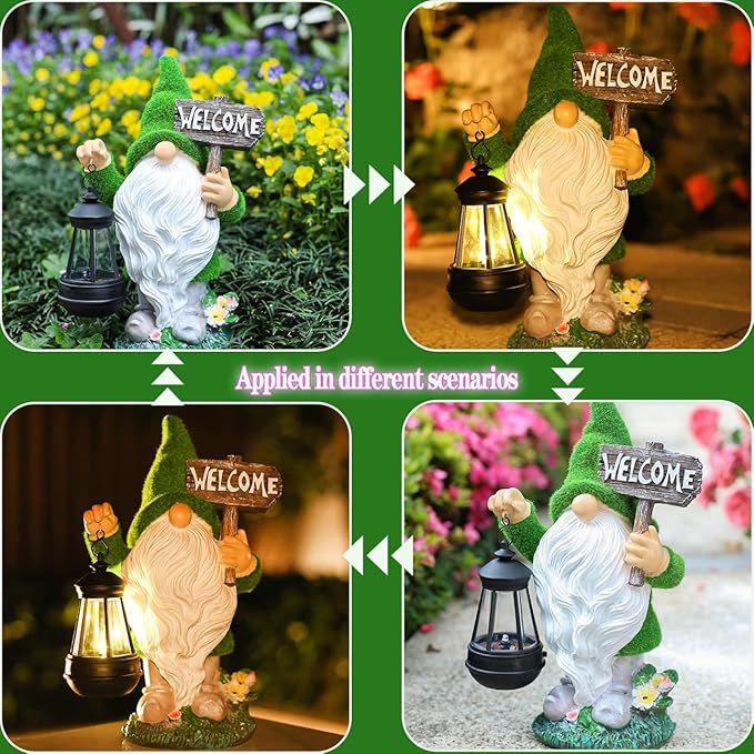 Garden Outdoor Statues, Solar Gnome Statues,Gnome Decorations with Solar Outdoor Lights for Garden Decor, Sculptures & Statues for Front Porch Patio Lawn, Gifts for Mom, 13"