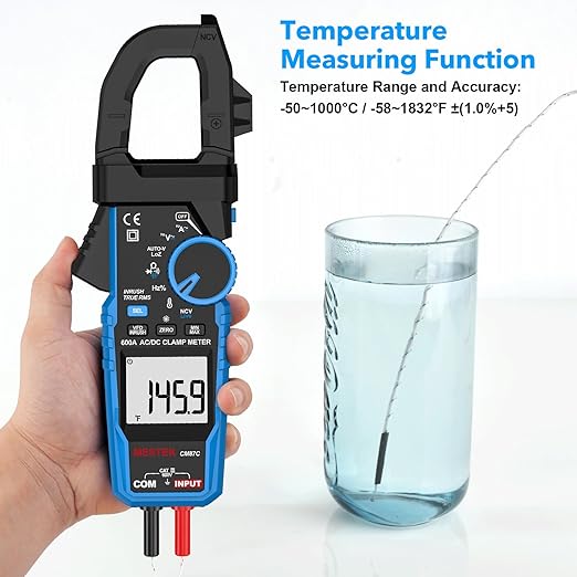 Digital Inrush Clamp Meter Multimeter, MESTEK T-RMS 6000 Counts 600A Current Amp Volt Meter with VFD,LOZ Mode; Measures NCV AC/DC Current Voltage Temperature Resistance Capacitance Continuity