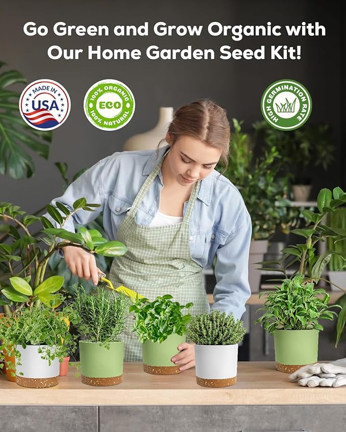 Indoor Herb Garden Kit with 8 Heirloom Seeds - Complete Windowsill Planter Starter Set, Unique Gardening Gift for Women Men, DIY Kitchen Herb Garden for Beginners, Plant Lovers, Mom, Friends