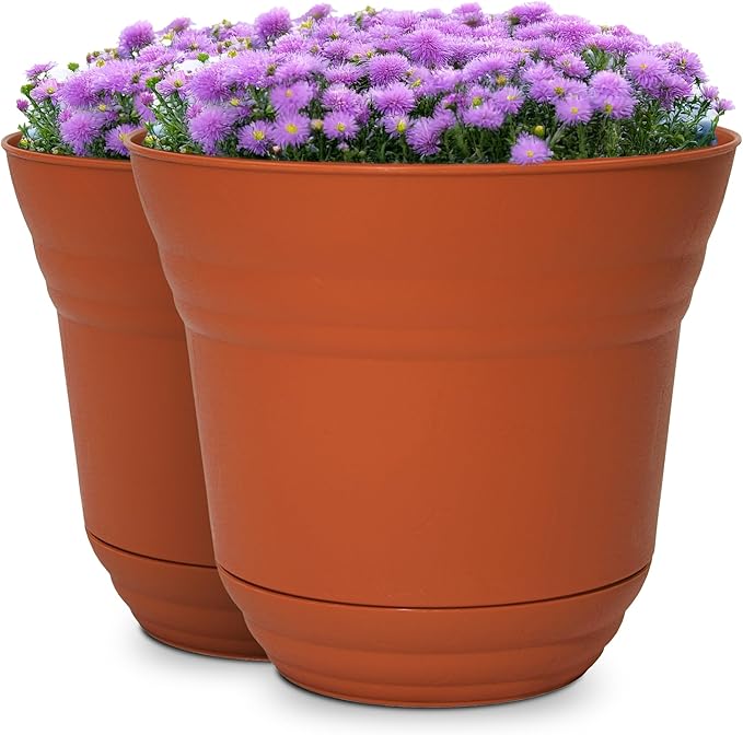 Headwind Traverse Planters – 12" 2 Pack Plastic Plant Pot in Tango Orange - Indoor & Outdoor Pots for Plants with Drainage - Decorative Plant Pot, Flower Pots Outdoor for Garden by Robert Allen
