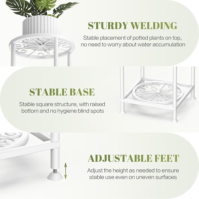 YOCOMEY 4 Tier Plant Stand Outdoor Indoor, Metal Flower Shelf Display Holder, Multiple Plants Corner Tall Flower Holders for Patio Balcony Porch Garden Living Room (White)