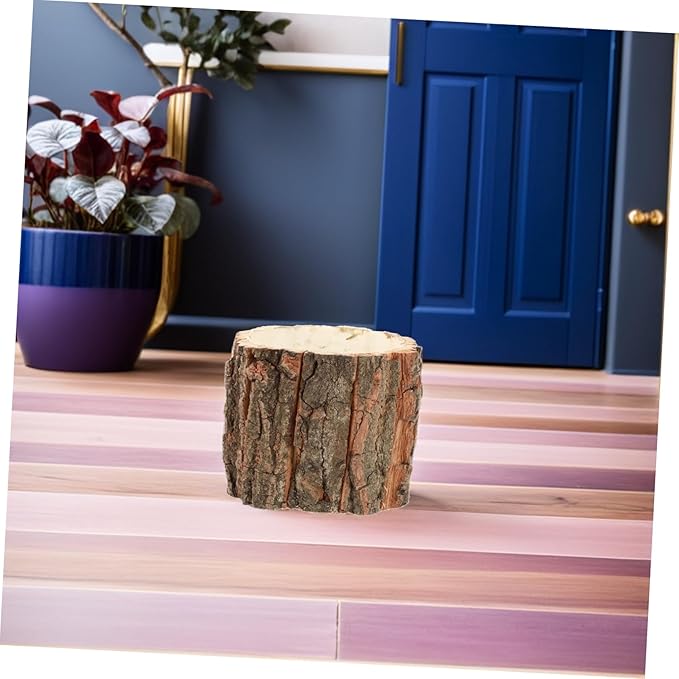Housoutil Rustic Tree Stump Decor Planter 3.54X3.54X9.44In Wooden Barrel Flower Pot for Indoor Outdoor Garden Patio Lawn Farmhouse Planters
