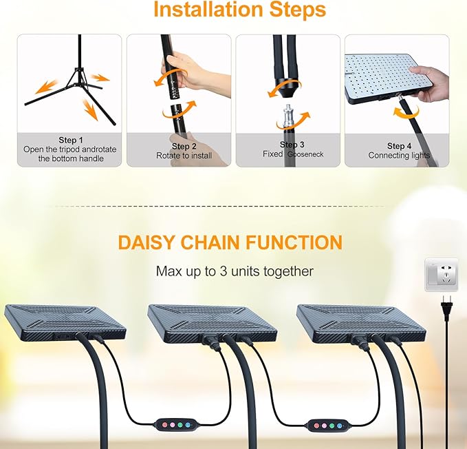 GroCruiser Tall Bonsai Tree Grow Light with Stand, 25 Watt Standing Plant Growing Lamps for Large Houseplants, Adjustable 12"-48" Tripod Stand Grow Light, Daisy Chain Function, On/Off Switch