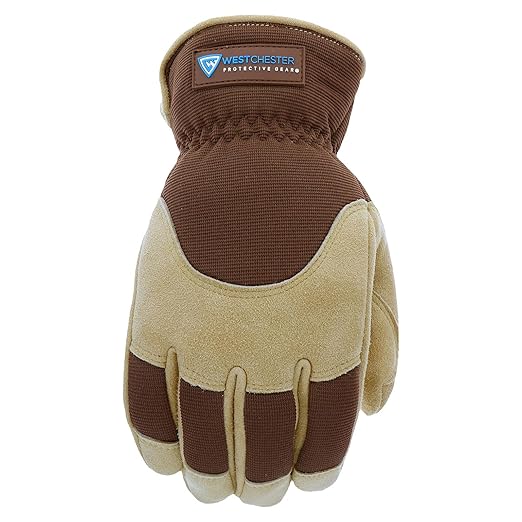 West Chester Deerskin Split-Leather Palm Men's Work Gloves, Thinsulate Lining, Winter Gloves, Tan/Brown, X- Large, (91510-XL)