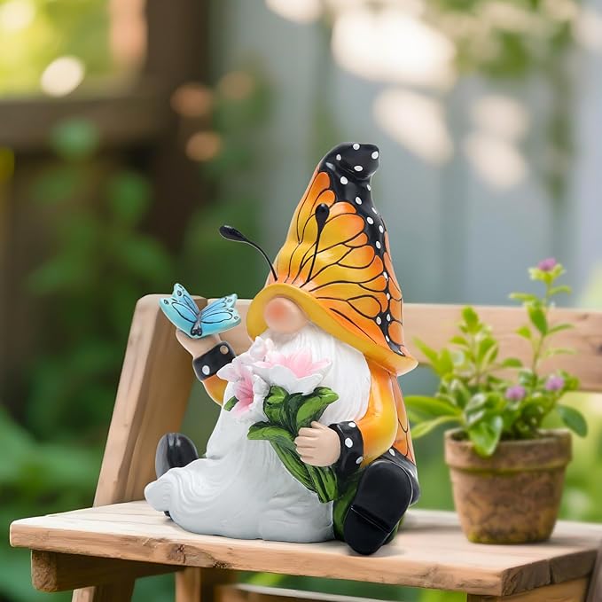 Hodao Spring Butterfly Gnomes Decorations for Home Table, Porch, Garden Yard Butterfly Elf Ornaments Decor Spring Gnome Figurines Decor for Outdoor Garden Birthday Gifts for Mom, Grandma