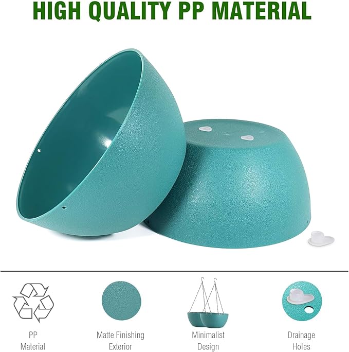 WSMKSZ 10 inch Hanging Planters for Outdoor Indoor Plants with Drainage Holes and Chain, 2 Pack Round Hanging Flower Pots for Garden Home Porch Decor, Blue Green