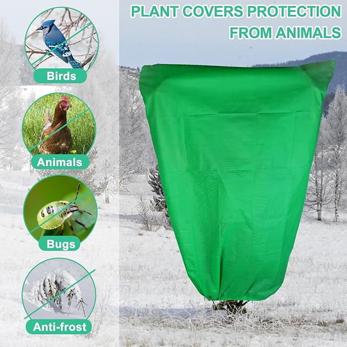 NONMON 4 Pack Plant Covers Freeze Protection 31.5" x 47" - 2.2oz Trees Covers Frost Blanket Plant Frost Cloth for Outdoor Plants Shrubs Flower Fruit with Zipper Drawstring Green