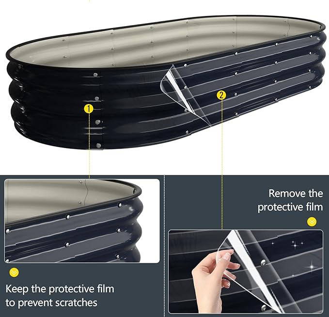 Kesfitt Raised Garden Bed, 6x3x1 FT Galvanized Steel Metal Raised Garden Bed, Oval Open-Bottom Design, 12-Inch Deep for Outdoor Vegetable & Herb Gardening, Midnight Blue