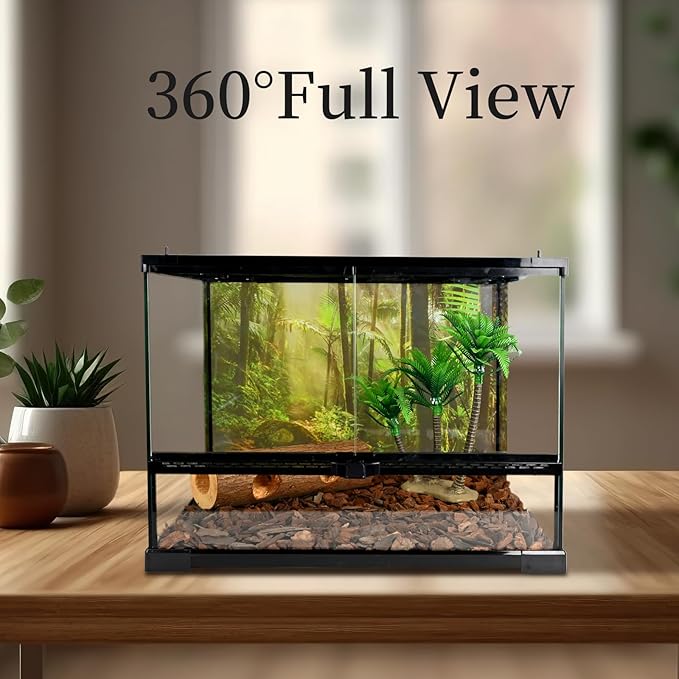 waazoorep Reptile Glass Tank 18"*14"*14" Terrarium Habitat with Double Front Opening Door and Top Screen Ventilation for Bearded Dragon,Lizard,Leopard Gecko,Snake,Hermit Crab,Turtle