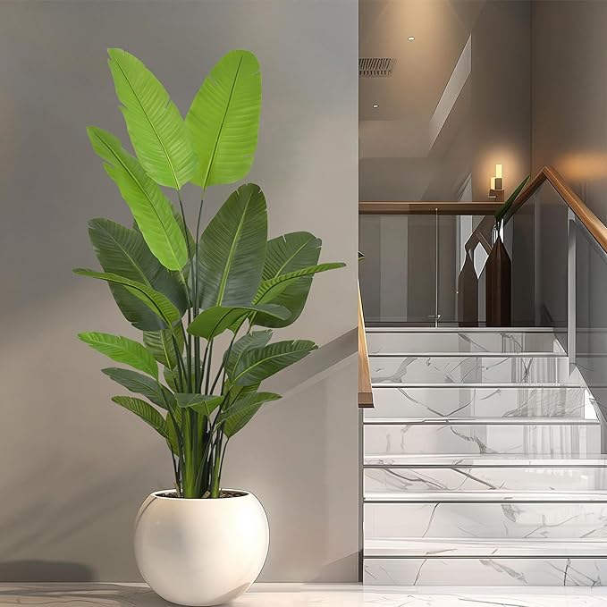 Bird of Paradise Plant Artificial 7ft - Tall Faux Plants Indoor with Realistic Trunks and 22 Vivid Leaves, 84 Inch Fake Tropical Floor Plants in Pot for Home Living Room Bedroom Office Indoor Decor