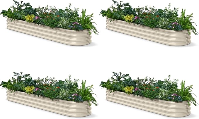 4-Pack Galvanized Raised Garden Bed 8x2x1ft - 12" Tall Metal Planter for Outdoor Plants Vegetables, Metal Garden Box with Stainless Steel Hardware, and Rust-Resistant Coating - Sand Beige