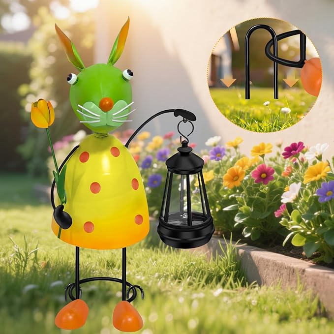 Solar Garden Lights Rabbit Statue with Solar Lantern Lights,13.38 inch Garden Lawn Decoration,Birthday Gifts for Women Grandma,Gardening Gifts Decorative Stakes for Yard,Patio,Porch, Christmas