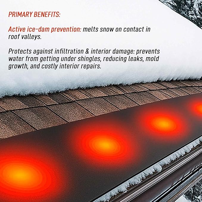 Roof Valley Ice Dam Heater Mat - Snow & Ice Melting System - Prevents Ice Dams & Roof Leaks - American Made - UL Listed Components - Melts 2 Inches of Snow per Hour (8' x 13")