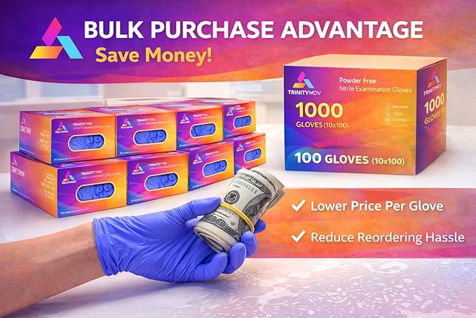 Examination Nitrile Gloves, Disposable, Powder-Free, Latex-Free, Multi-Purpose Protective Gloves for Medical