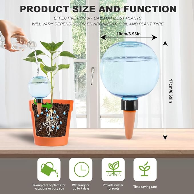 2 Pack Self Watering Globes 17oz Large Plant Watering Globes Top Fill, Self Water Planter Insert Indoor/Outdoor Plastic Water Bulbs Slow Release Terracotta for Plants, Blue