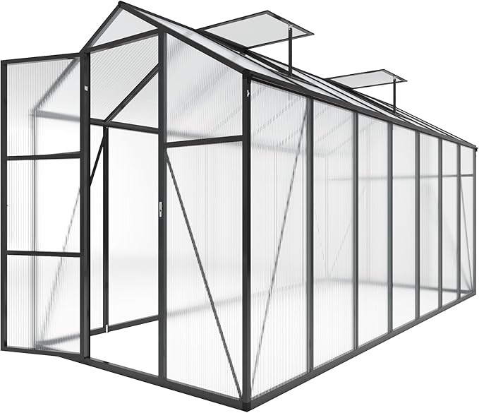 6x14x7 FT Greenhouse, Polycarbonate Greenhouse for Outdoors with Stronger Wind Protection and Roof Vent, Walk-in Large Aluminum Sunroom Winter Proof, Black