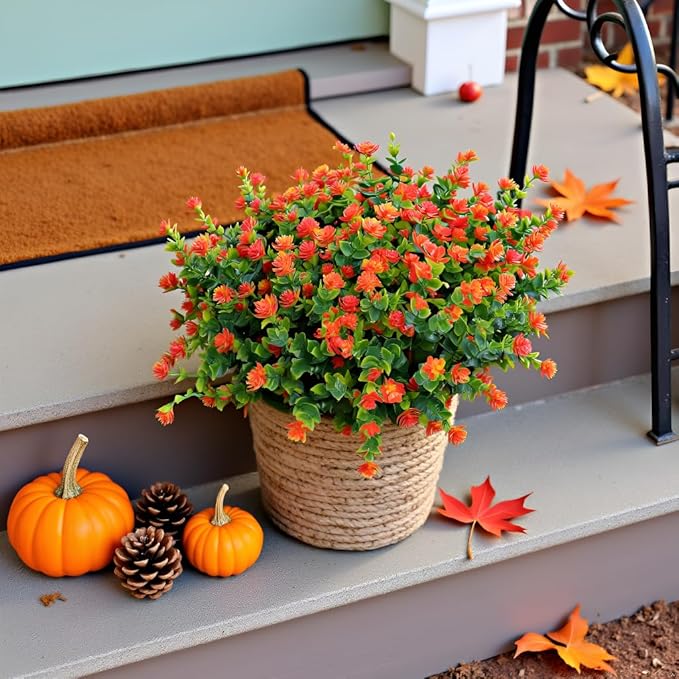 BCBLF Artificial Flowers for Outdoors, 12 Bundles UV Resistant Realistic Faux Plants for Outside Porch Planter, Spring Summer Home Garden Decoration, Orange