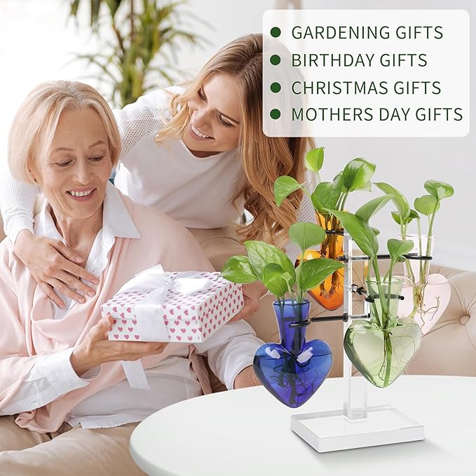 YYHglass Clear Plants Propagation Stations Terrarium Kit Birthday Gift for Women for Indoor Home Office Decor Acrylic Plant Accessories - 4 Love Hear Vase