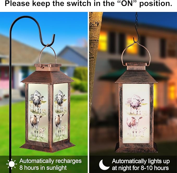 Pawatee Solar Hanging Lanterns, Bronze Cow Style, Waterproof, LED, Ideal for Garden Decor, Outdoor Gatherings, and Gifting
