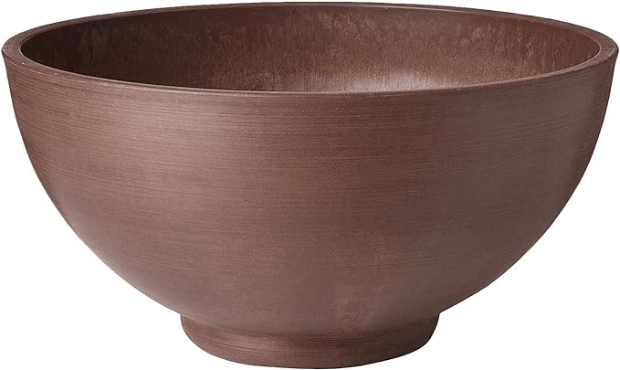 PSW Pot Collection 15x8 inch Plastic/Stone/Wood Composite Square Planter – No Drainage Hole (Drillable), Simplicity Bowl, Chocolate