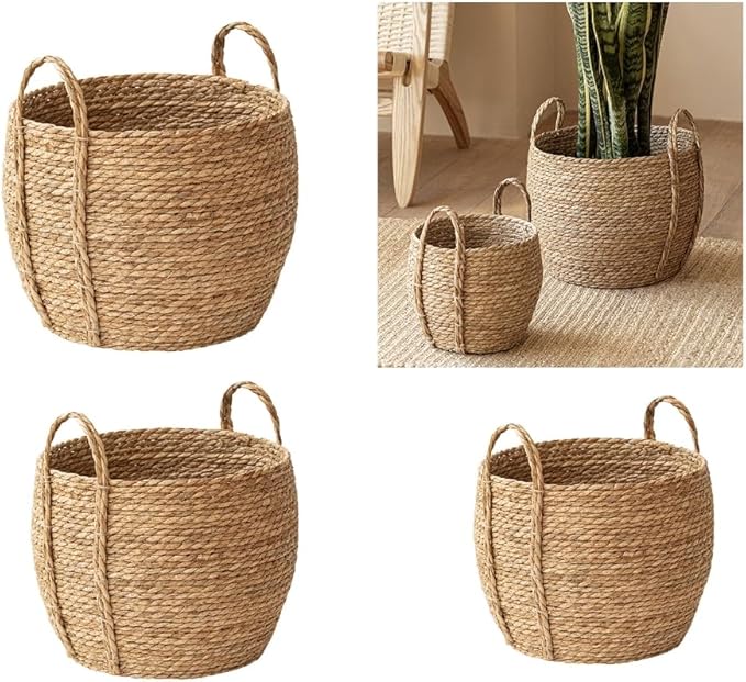 Wicker Planter Basket, Basket Planters for Indoor Plants, Rattan Grass Woven Flower Baskets, Planter Pot for Living Room,Floor Standing Storage,Balcony Garden Decoration (Large)