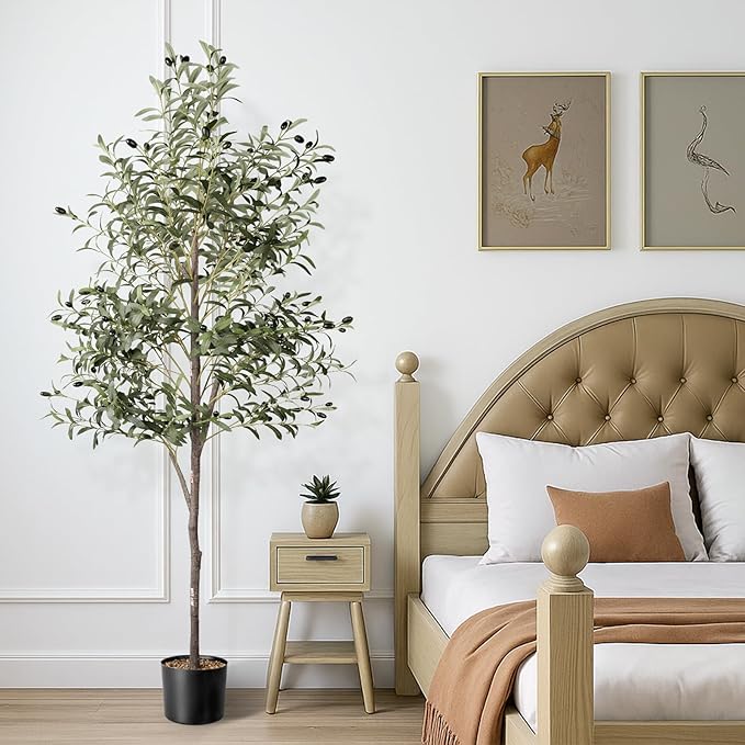 Artificial Olive Tree in Pot, 5.5 FT Tall Faux Olive Tree for Home Indoor Decor, Large Floor Plant with Textured Leaves Fruits, Realistic Wood-Grain Trunk, Fake Plant for Living Room Bedroom Office