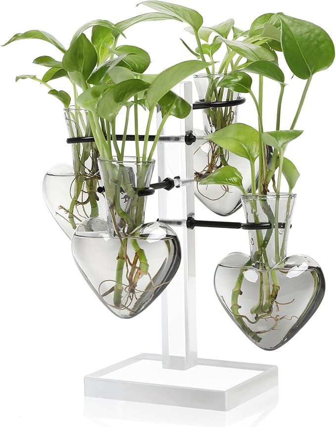 YYHglass Clear Plants Propagation Stations Terrarium Kit Birthday Gift for Women for Indoor Home Office Decor Acrylic Plant Accessories - 4 Love Hear Vase