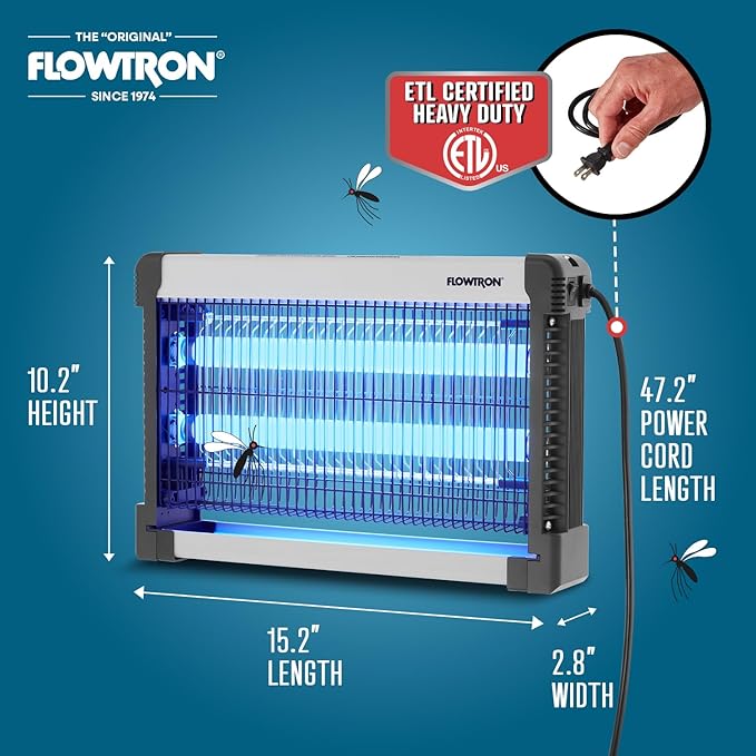 Flowtron Indoor Bug Zapper: 3000V Electric Insect Killer & Mosquito Trap - 800 Sq Ft Coverage - 20W Dual UV Light Fly Zapper for Kitchen, Bedroom, RV & Restaurant - Safe Gnat & Moth Killer