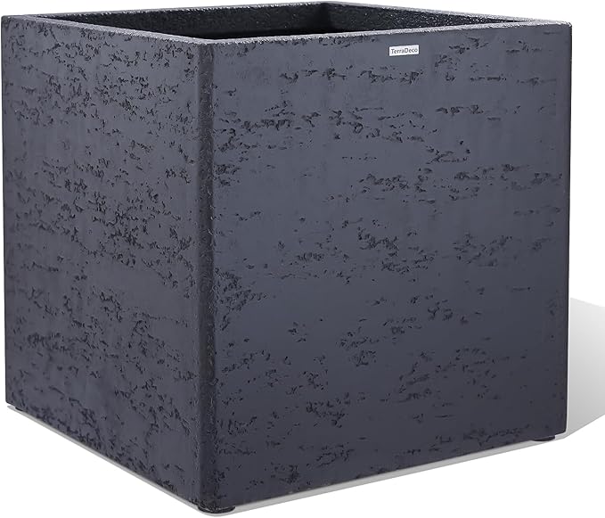 TerraDeco 20 Inch Square Concrete Planter（20Lx20Wx20H，48 Pounds）,Durable All-Weather Use with Drainage Holes,Large Square Planter for Outdoor Indoor Plants