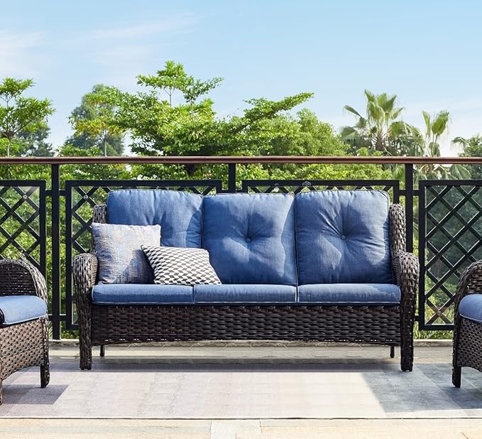 HUMMUH Outdoor Furniture 5 Pieces Patio Furniture Set Wicker Outdoor Sectional Sofa with 2 Patio Chairs,Ottomans