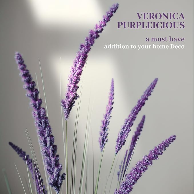 KOL 5ft Artificial Veronica Spiked Speedwell Grass, 59in Faux Veronica Spicata Plant, Tall Horsetail Reed Grass, UV-Resistant Fake Grasses for Indoor/Outdoor Décor, Home Office Wedding Centerpiece