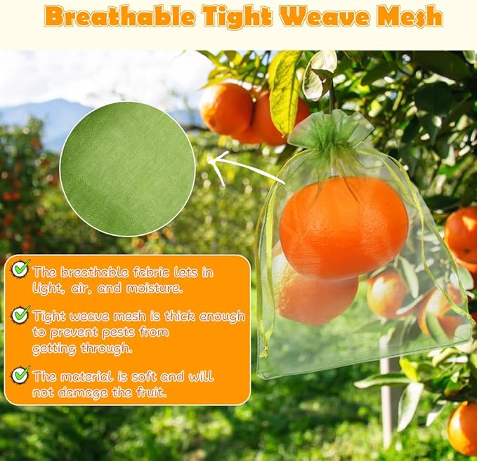 Shintop 100Pcs Fruit Protection Bags, 5x7 Inch Green Strawberry Netting Cover Drawstring Mesh Bags for Blueberry Lemon Little Fruit