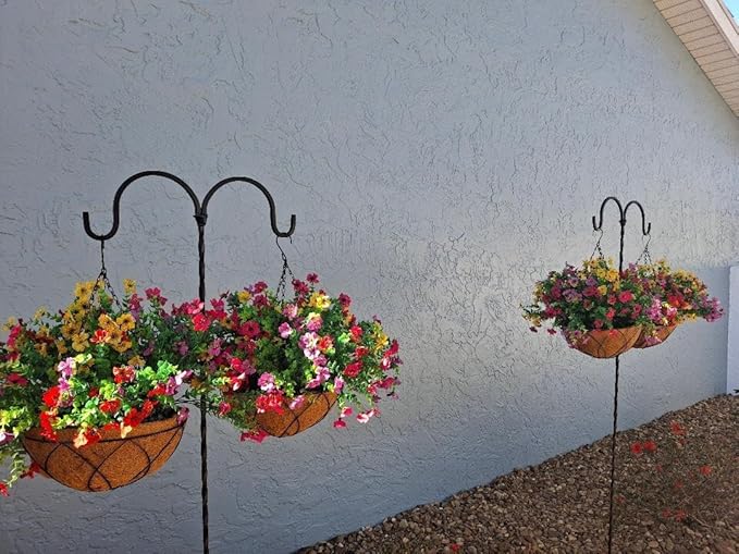 Lamsze Artificial Faux Hanging Plants Flowers Basket for Summer Autumn, Colorful Daisy Flowers Eucalyptus UV Resistant Look Real for Outdoor Outside Porch Decoration