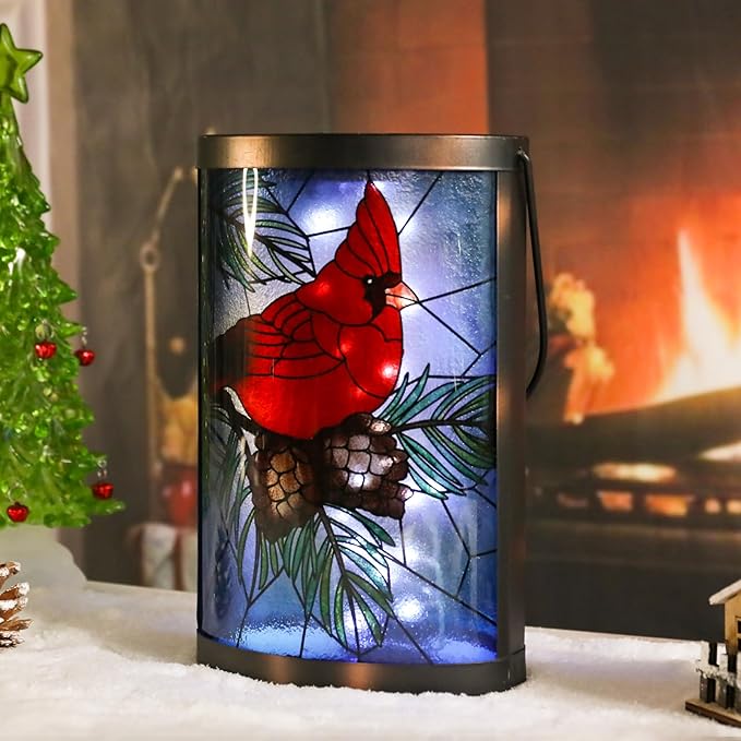 Afirst Christmas Solar Lantern - Cardinal Decorative Glass Solar Lights Outdoor Waterproof Tabletop Lamp for Garden Yard Patio Decor