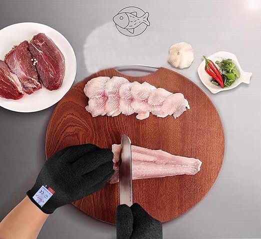 Cutting Gloves, 1 Pairs of Cut Resistant Gloves Food Grade, Cut Resistant Gloves for Kitchen, Oyster Shucking, Fish Fillet Processing, Carving Wood and Gardening(Large-Black)