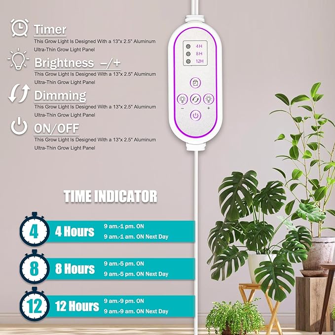 Secefeao Grow Lights for Indoor Plants Full Spectrum, LED Plant Light with Stand, Adjustable Height, 4/8/12H Timer, 10 Dimmable Levels & 3 Lighting Modes (Stand-2 Head)