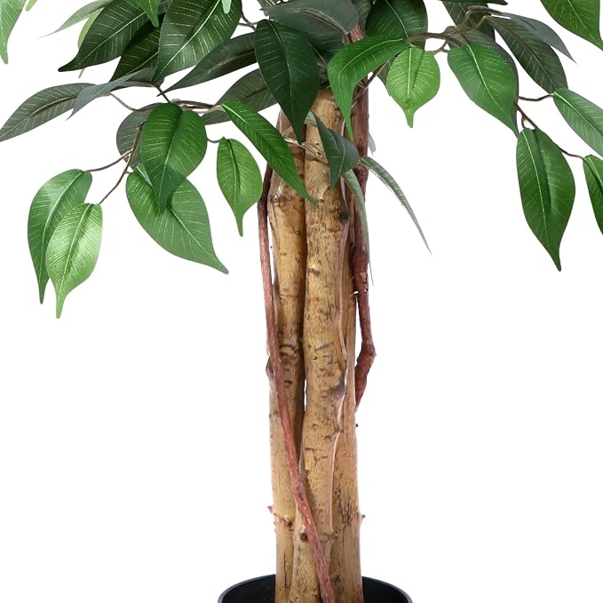 6ft Ficus Artificial Trees with Realistic Leaves and Trunk, Silk Fake Ficus Tree with Plastic Nursery Pot, Faux Ficus Tree for Office Home Farmhouse for Indoor Outdoor Decor(Set of 1)