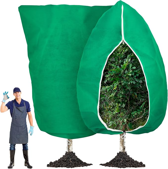 Vincreem 2 Pcs 10 x 10 ft Plant Covers Freeze Protection Extra Large Frost Cloth Plant Covers with Zipper Drawstring Winter Cold Weather Frost Blankets for Outdoor Palm Fruit Tree and Shrubs (Green)