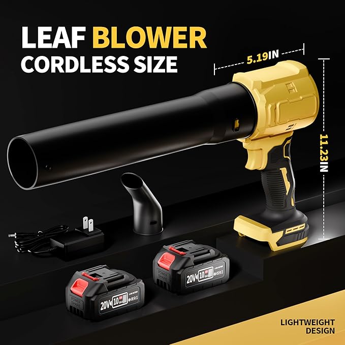 Leaf Blower Cordless, Extended Nozzle, 2 x Batteries, 1x Charger Lightweight Handheld Design, Blower for Patio Cleaning, Car Blowing Water, Blowing Leaves and Dust